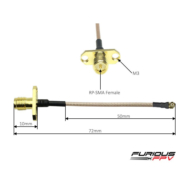 FuriousFPV 72mm Pigtail u.fl to RP-SMA cable