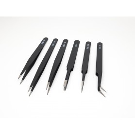 6 x Black Stainless Steel Anti-static Precision Tweezer